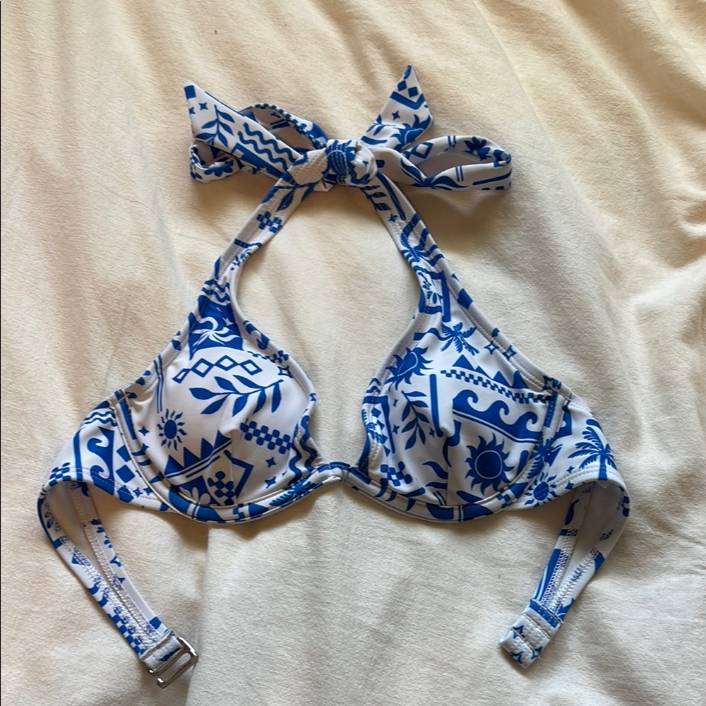 No Boundaries Blue and White Bikini Top